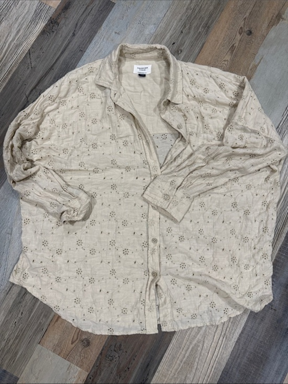 American Eagle Outfitters Cream Eyelet Button-Up Shirt